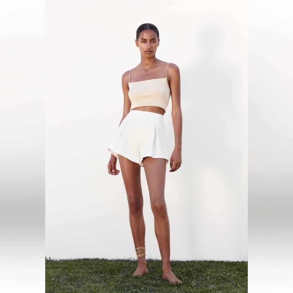 Zara Satin Effect Balloon Shorts White Size M